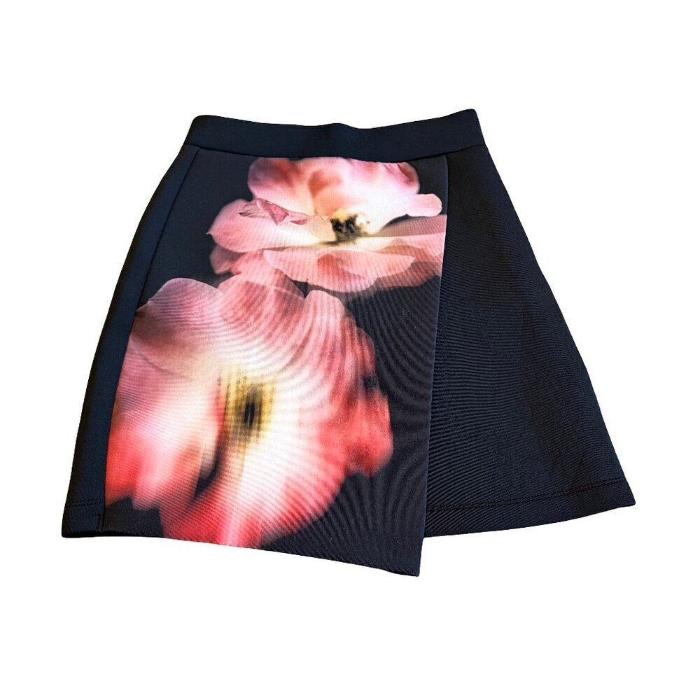 Topshop Black Scuba Skirt Mini Length Stretch Bold Floral Size 0 Women's